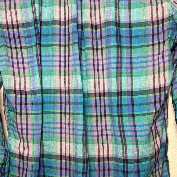 Linen L.L. Bean Plaid V-Neck Women's Top S Petite - Picture 3 of 7